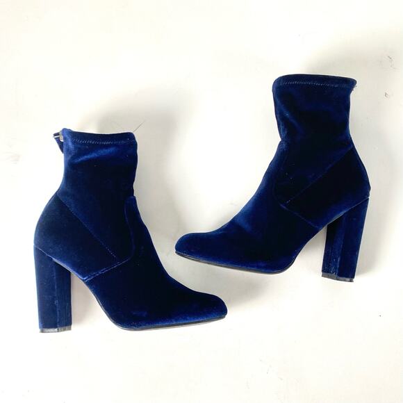 Steve Madden Royal Blue Velvet Brisk Block-Heel Sock Booties Sz 6.5 - Picture 4 of 9